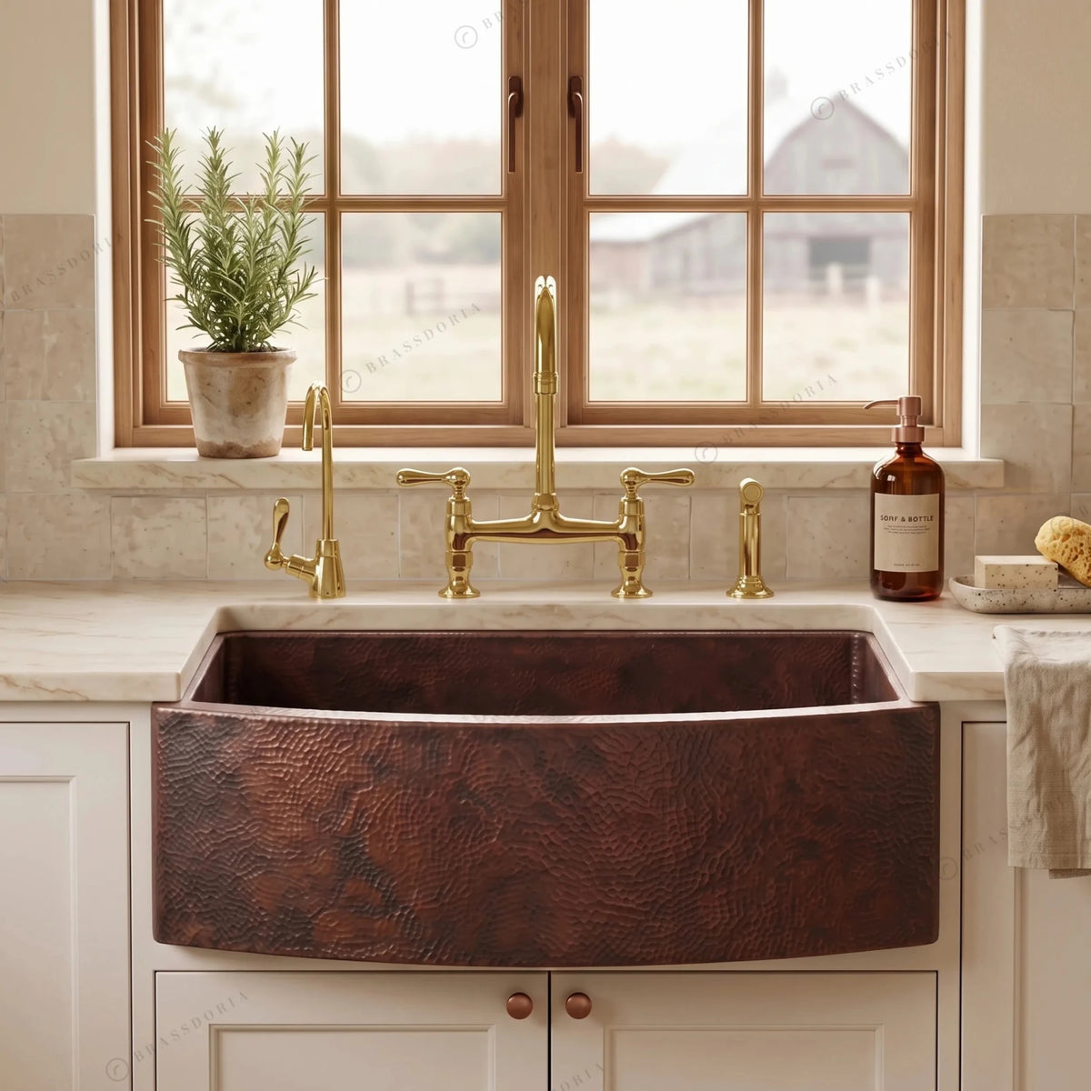 Copper Farmhouse Sink – Rounded Front Single Well – Daxa - BRASSDORIA