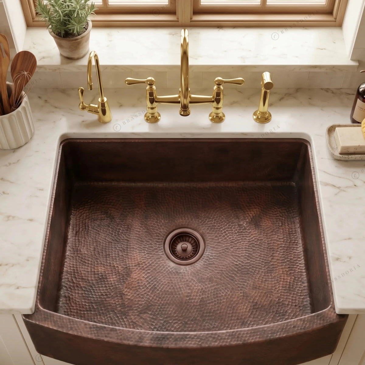 Copper Farmhouse Sink – Rounded Front Single Well – Daxa - BRASSDORIA