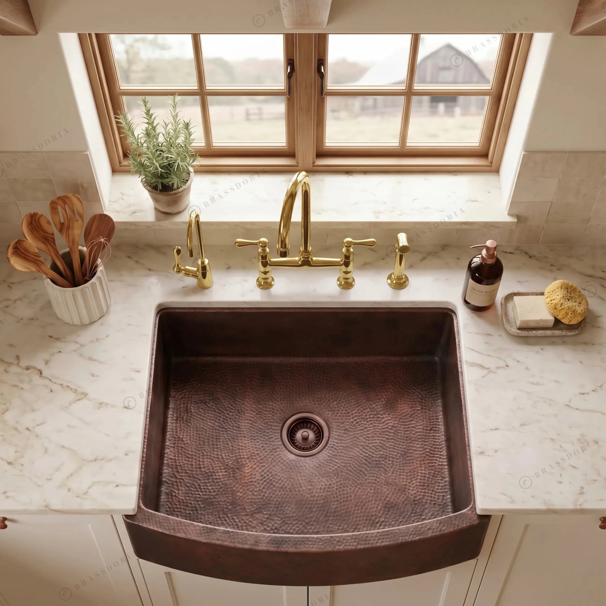 Copper Farmhouse Sink – Rounded Front Single Well – Daxa - BRASSDORIA