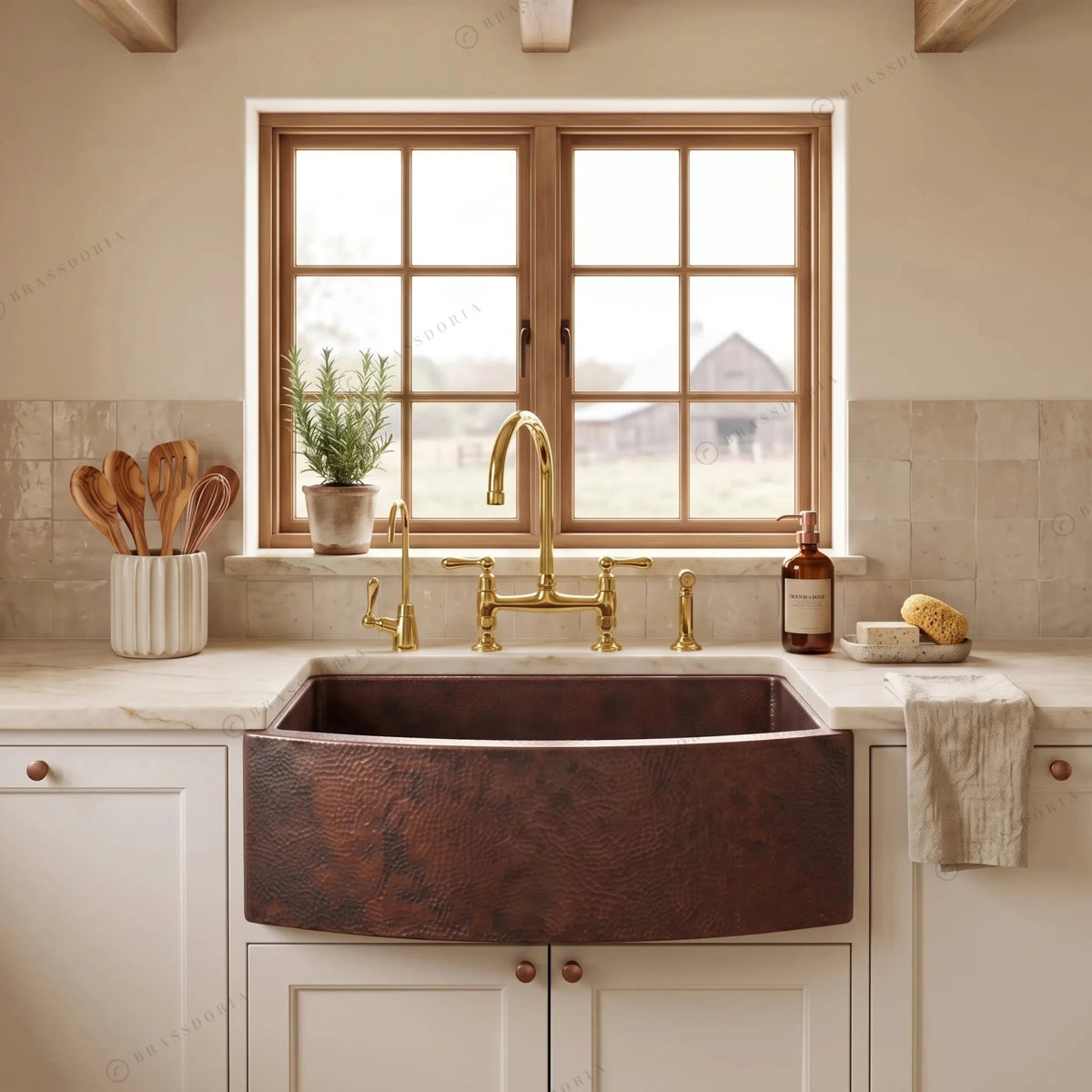 Copper Farmhouse Sink – Rounded Front Single Well – Daxa - BRASSDORIA