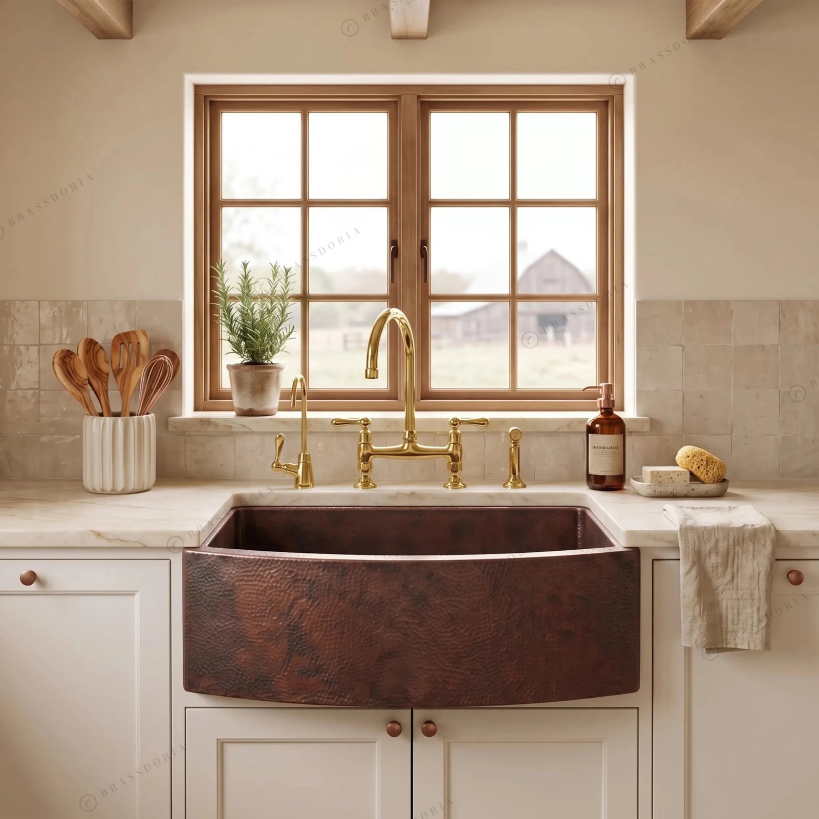 Copper Farmhouse Sink – Rounded Front Single Well – Daxa - BRASSDORIA