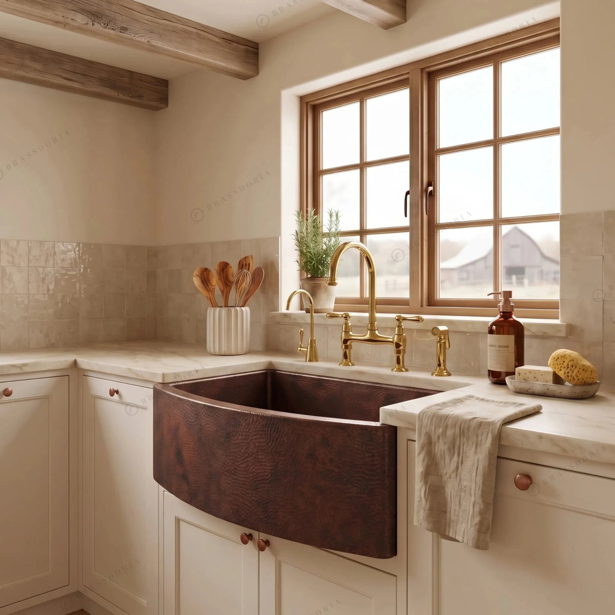 Copper Farmhouse Sink – Rounded Front Single Well – Daxa - BRASSDORIA