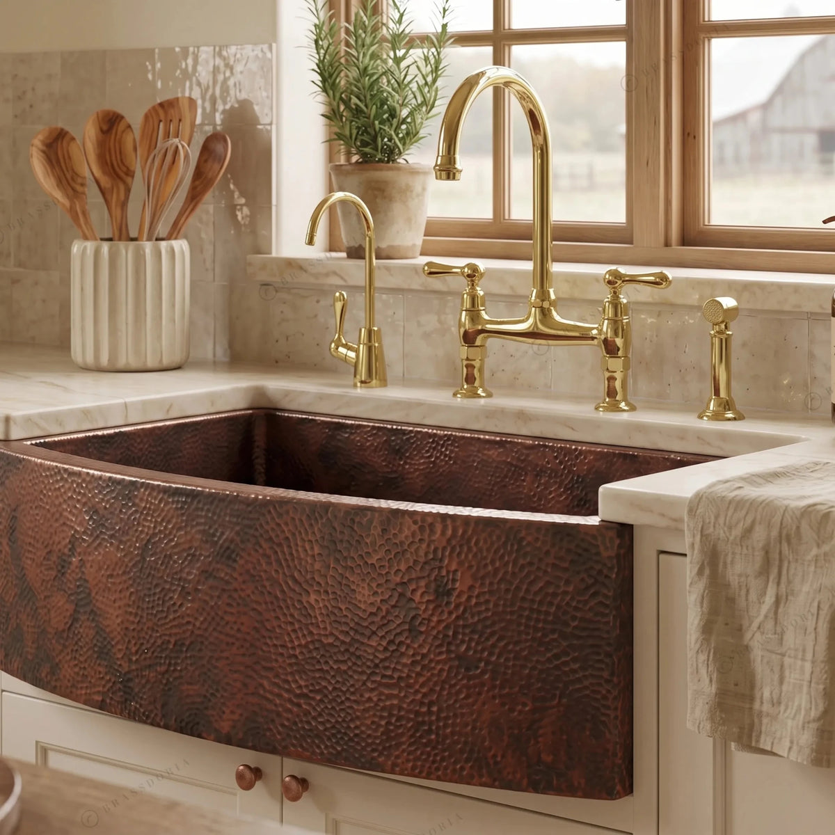 Copper Farmhouse Sink – Rounded Front Single Well – Daxa - BRASSDORIA