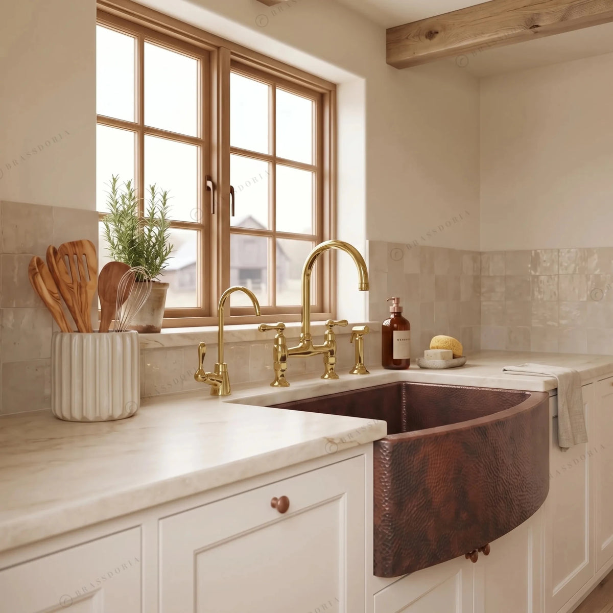 Copper Farmhouse Sink – Rounded Front Single Well – Daxa - BRASSDORIA
