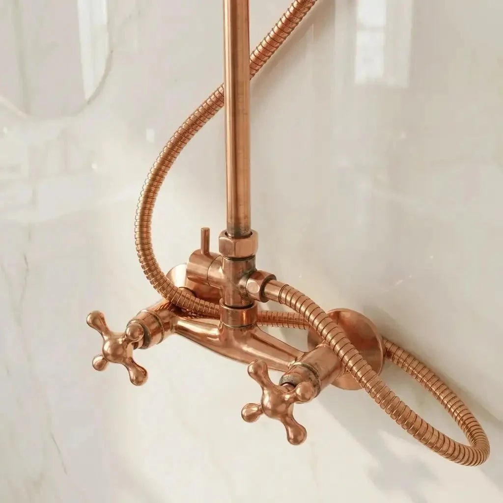 Copper Outdoor Shower System - Solid Copper Wall Mounted - BRASSDORIA
