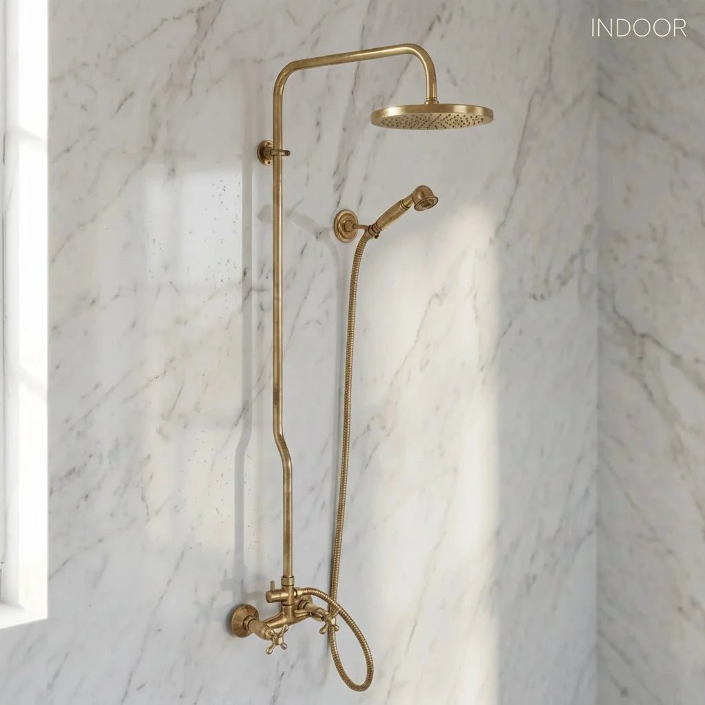 Copper Outdoor Shower System - Solid Copper Wall Mounted - BRASSDORIA