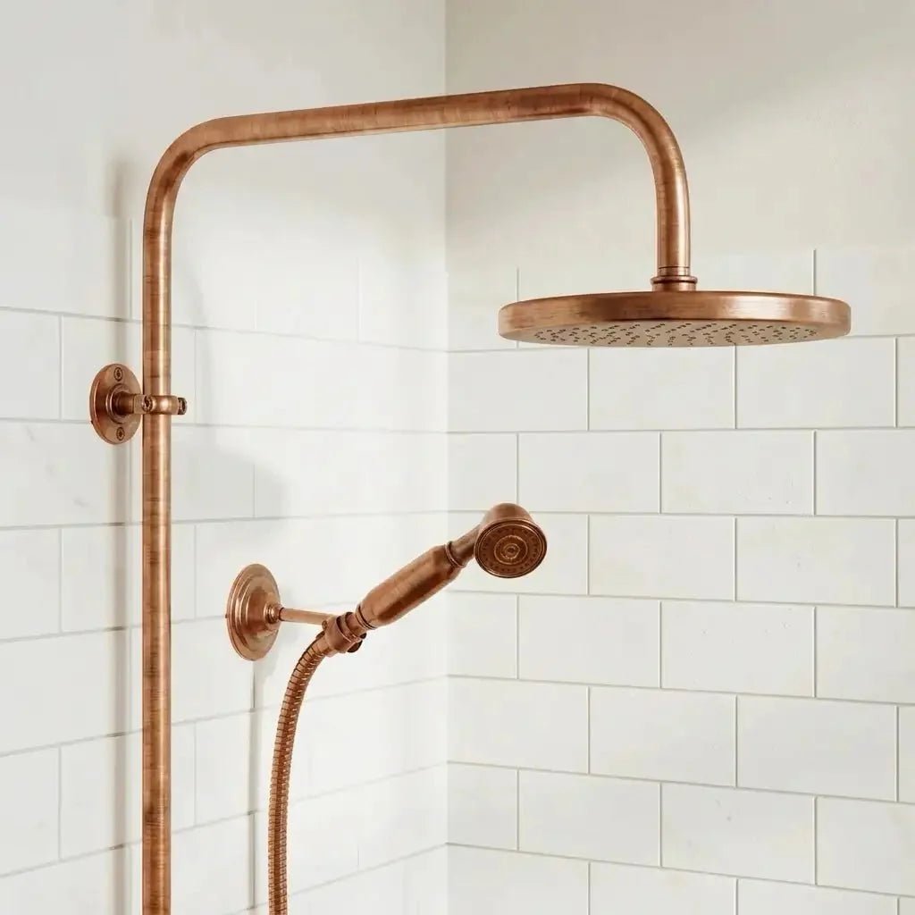 Copper Outdoor Shower System - Solid Copper Wall Mounted - BRASSDORIA