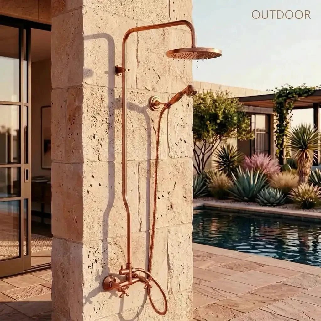 Copper Outdoor Shower System - Solid Copper Wall Mounted - BRASSDORIA