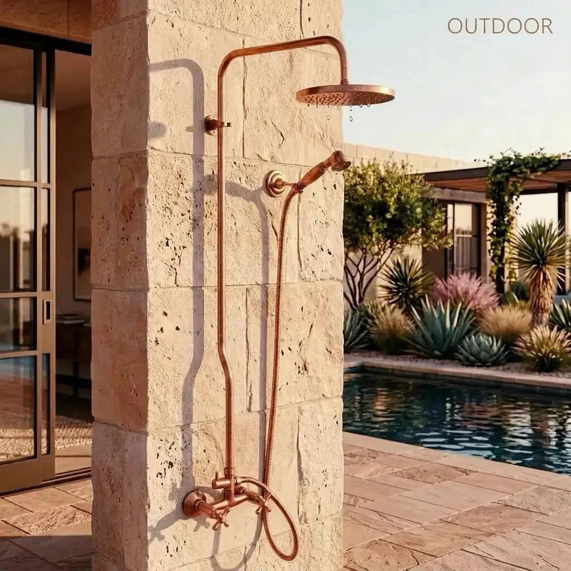 Copper Outdoor Shower System - Solid Copper Wall Mounted - BRASSDORIA