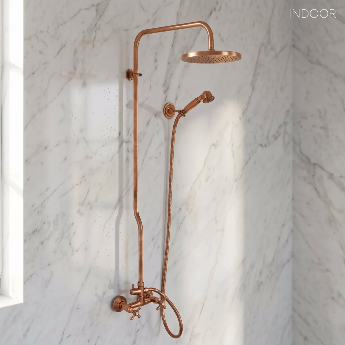 Copper Outdoor Shower System - Solid Copper Wall Mounted - BRASSDORIA