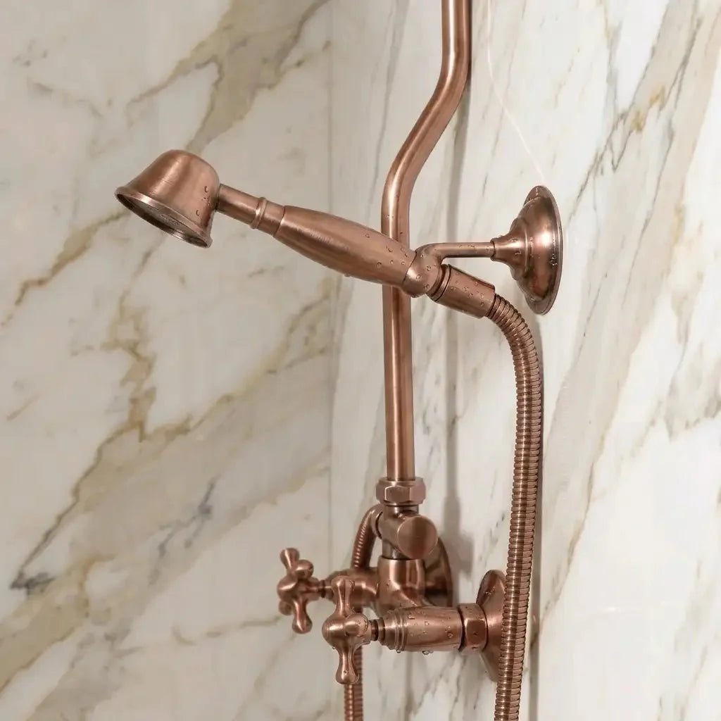 Copper Outdoor Shower System - Solid Copper Wall Mounted - BRASSDORIA