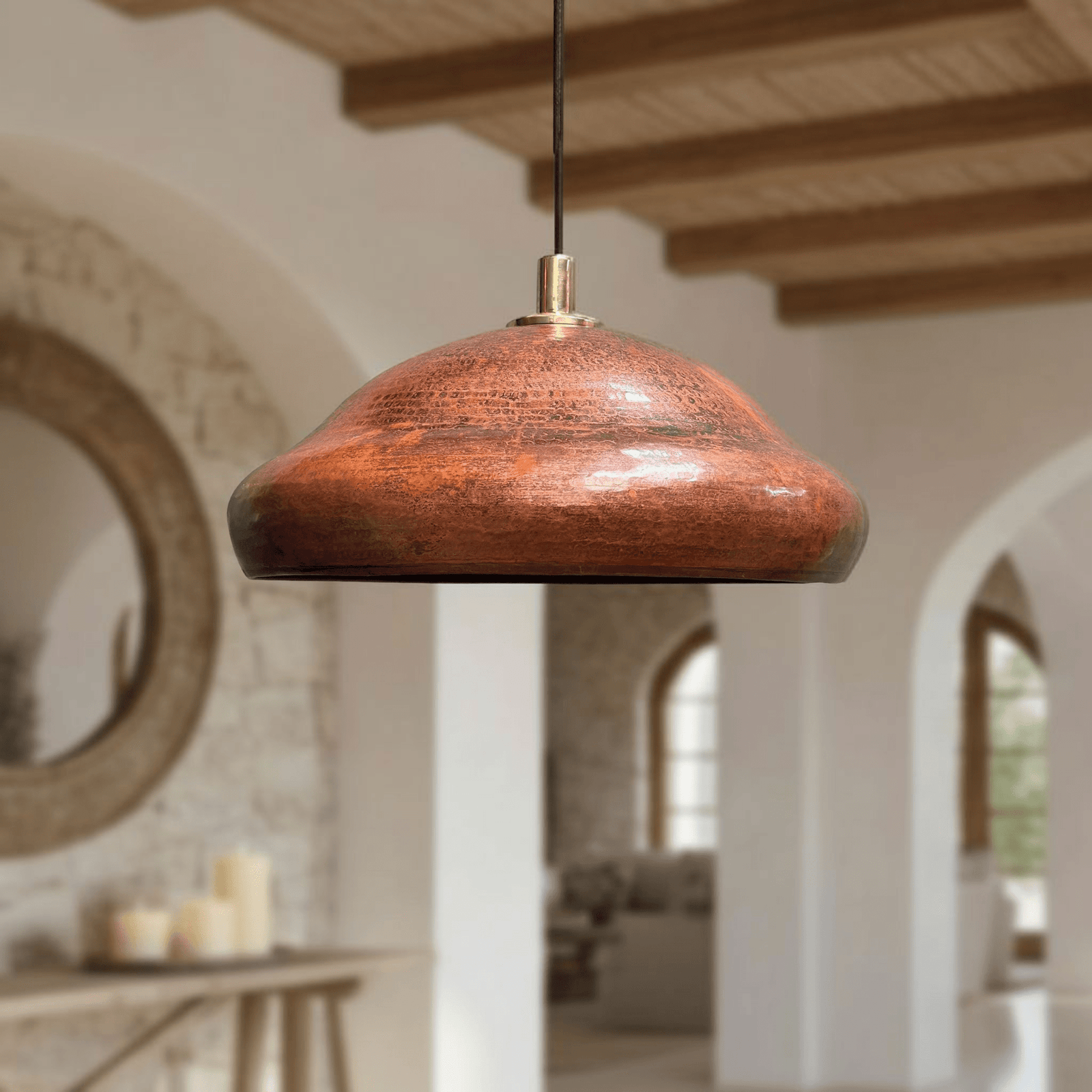Copper Pendant Light – Rustic Dome Ceiling Fixture for Kitchen Island - BRASSDORIA