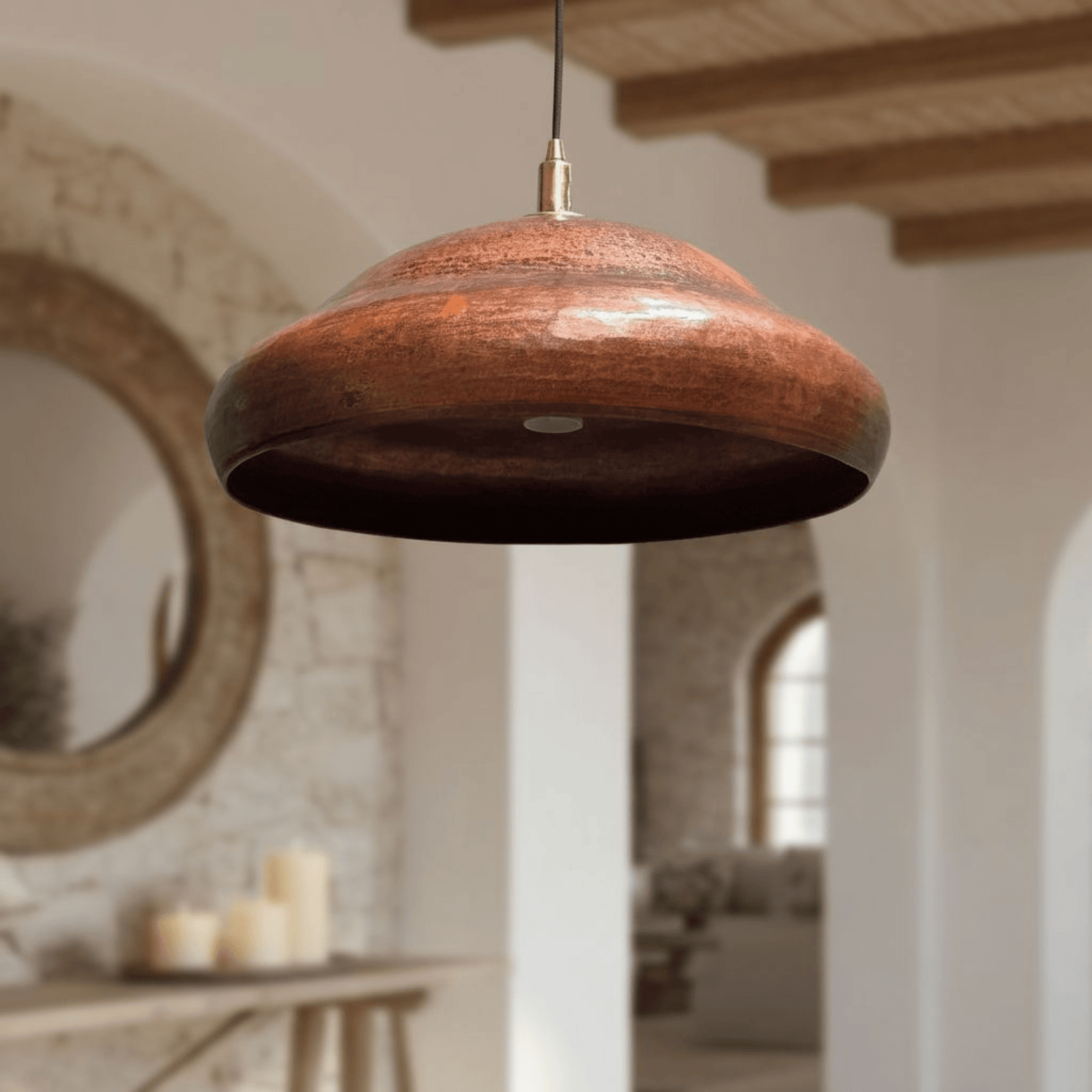 Copper Pendant Light – Rustic Dome Ceiling Fixture for Kitchen Island - BRASSDORIA