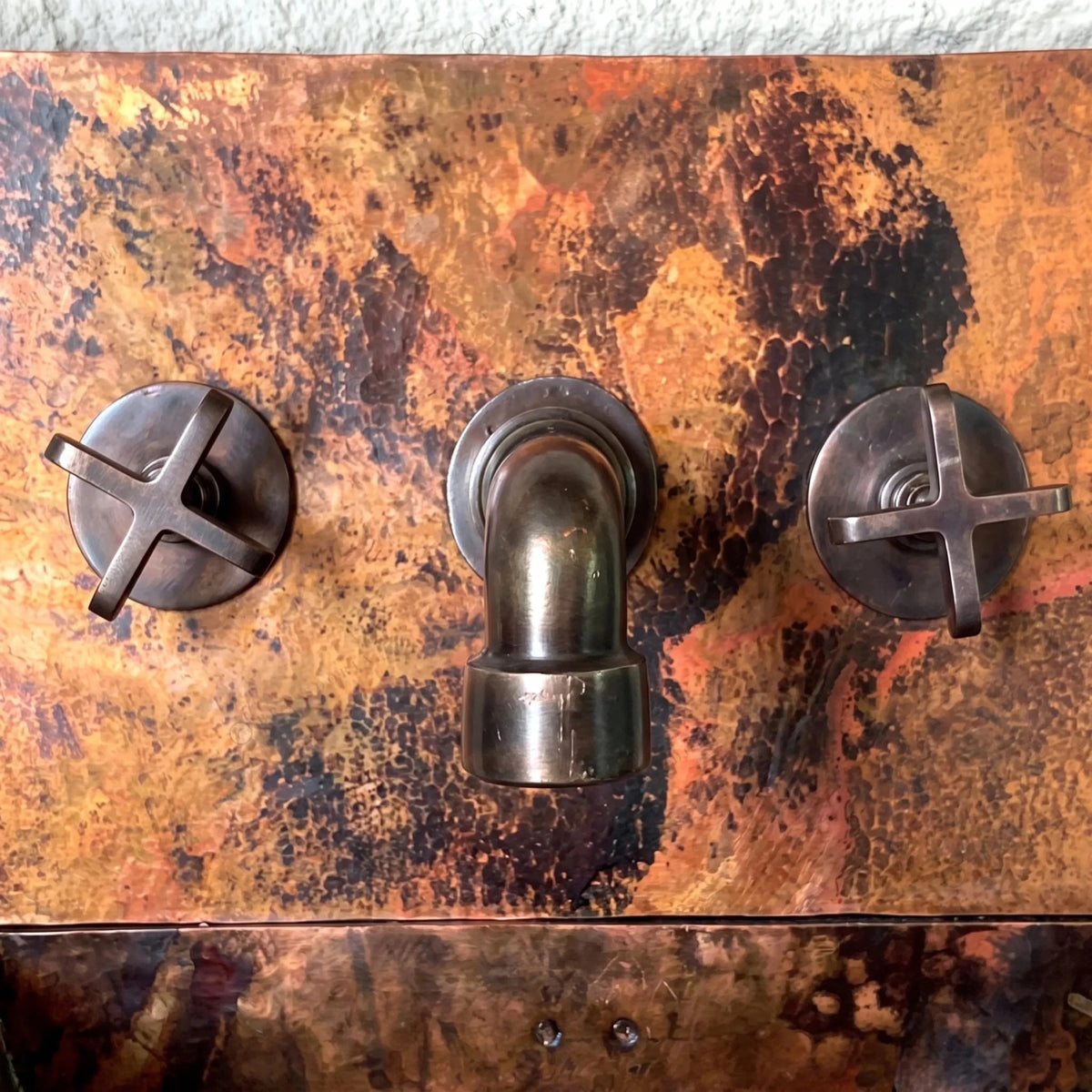Copper Wall-Mount Bathroom Sink – Rustic Copper Bathroom Basin with Mixer Faucet - BRASSDORIA