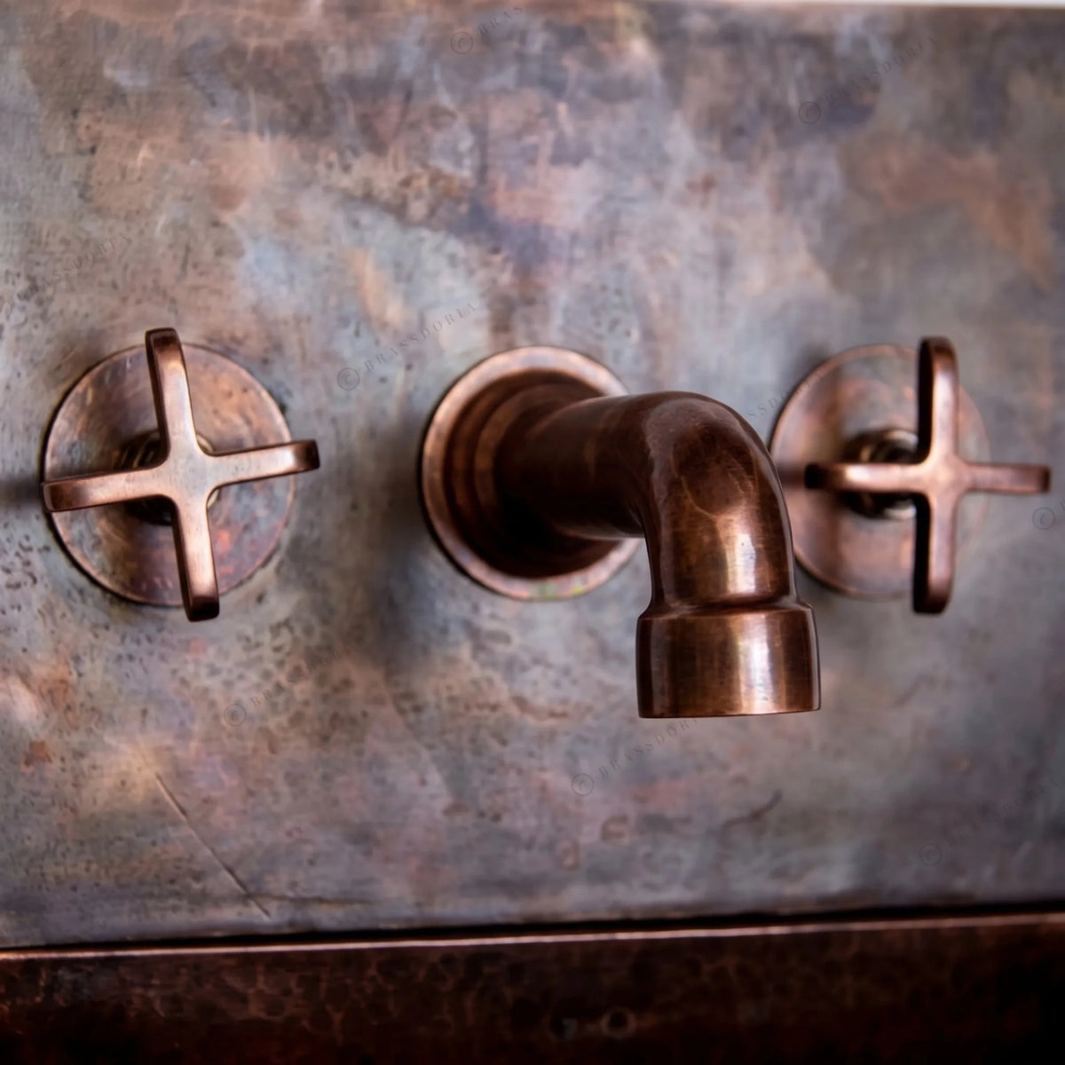 Copper Wall Mounted Bathroom Sink With Copper Mixer Faucet – Hammered Wall-Hung Basin Set - BRASSDORIA