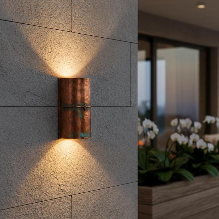 Copper Wall Sconce – Rustic Outdoor Up Down Architectural Light - BRASSDORIA