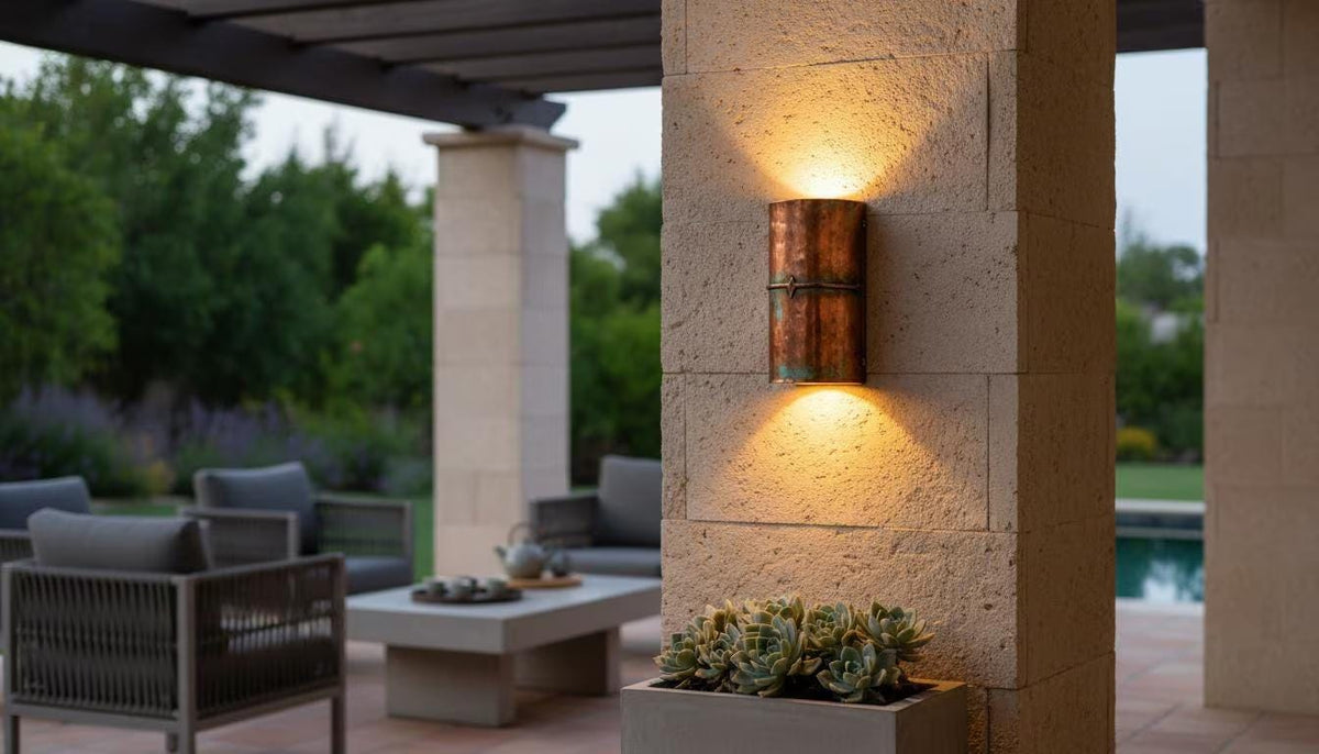 Copper Wall Sconce – Rustic Outdoor Up Down Architectural Light - BRASSDORIA