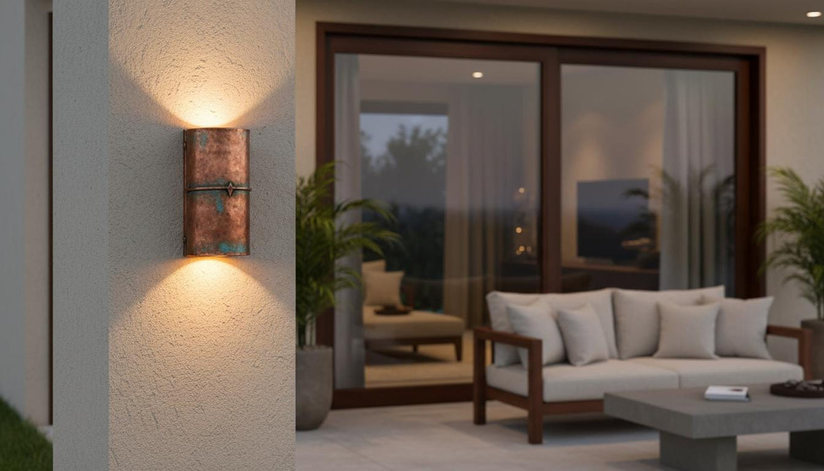 Copper Wall Sconce – Rustic Outdoor Up Down Architectural Light - BRASSDORIA