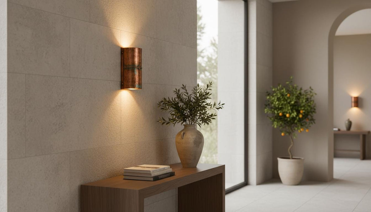 Copper Wall Sconce – Rustic Outdoor Up Down Architectural Light - BRASSDORIA