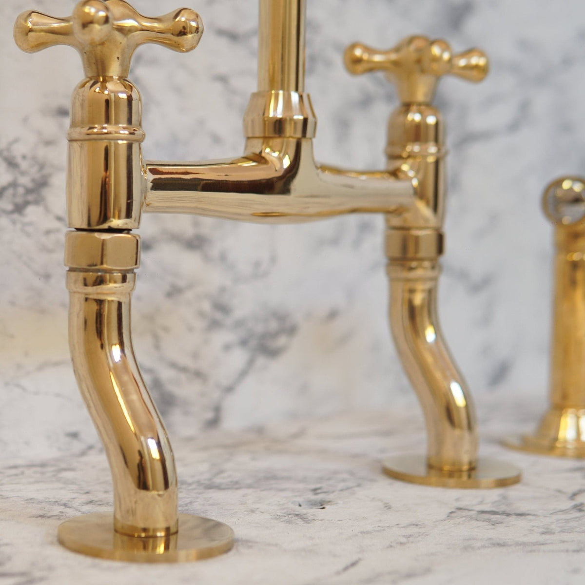 Curved Legs Brass Bridge Faucet, Kitchen Tap - BRASSDORIA