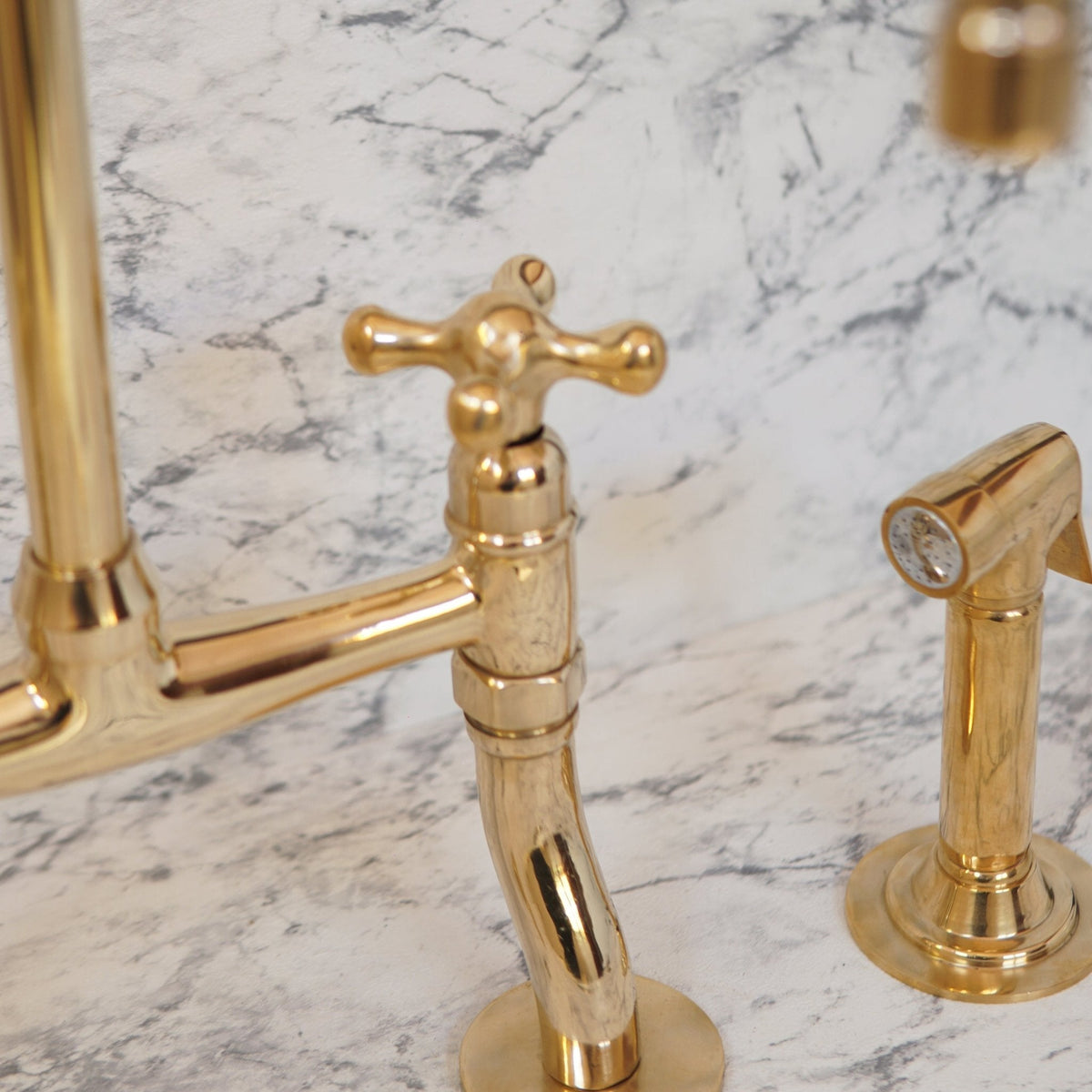 Curved Legs Brass Bridge Faucet, Kitchen Tap - BRASSDORIA