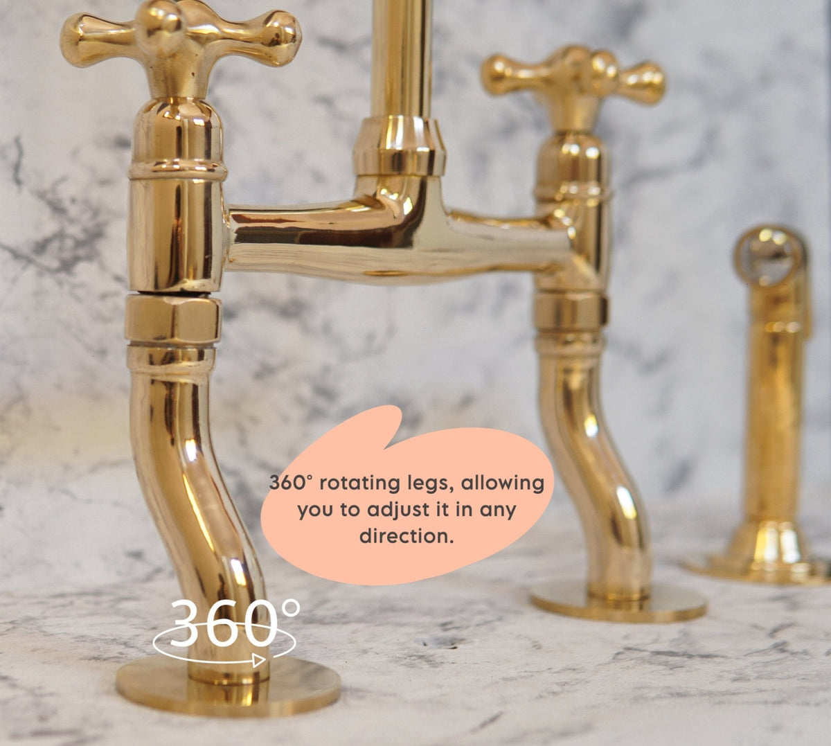 Curved Legs Brass Bridge Faucet, Kitchen Tap - BRASSDORIA