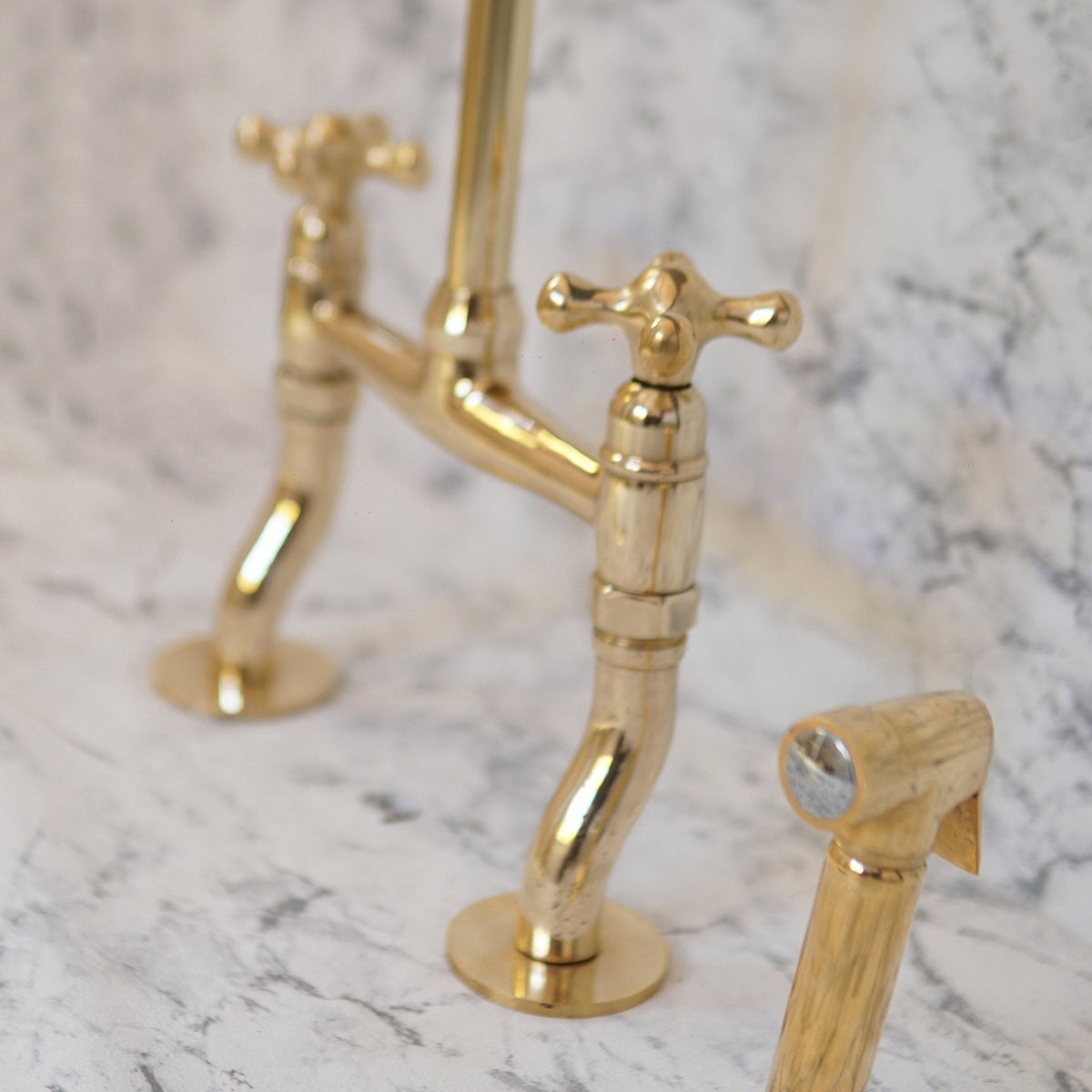 Curved Legs Brass Bridge Faucet, Kitchen Tap - BRASSDORIA