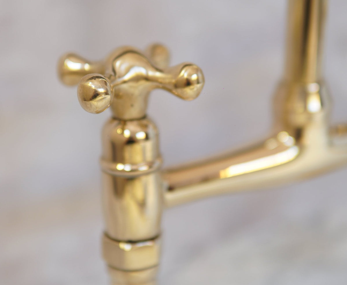 Curved Legs Brass Bridge Faucet, Kitchen Tap - BRASSDORIA