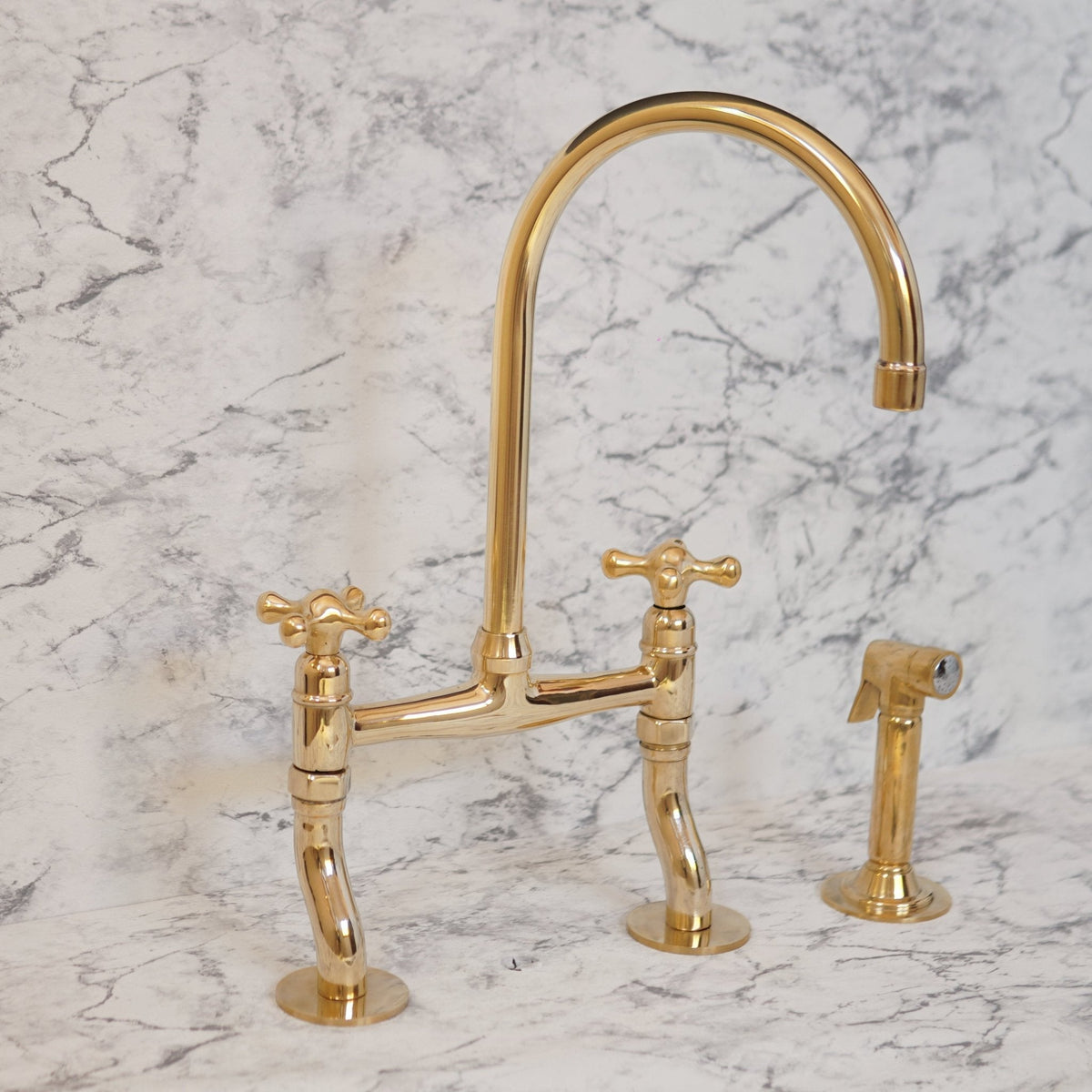 Curved Legs Brass Bridge Faucet, Kitchen Tap - BRASSDORIA