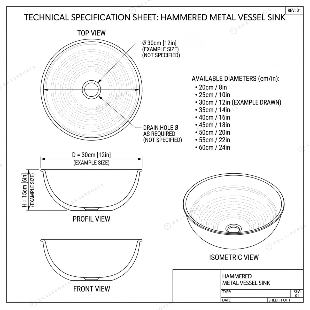 Custom Made 16-Gauge Brushed Brass Bathroom Round Basin – Handmade Hammered Vessel Sink - BRASSDORIA