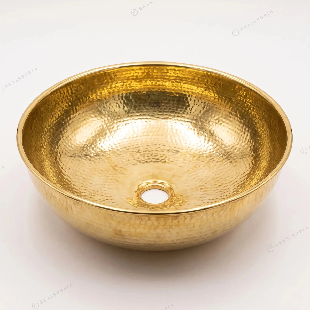 Custom Made 16-Gauge Brushed Brass Bathroom Round Basin – Handmade Hammered Vessel Sink - BRASSDORIA
