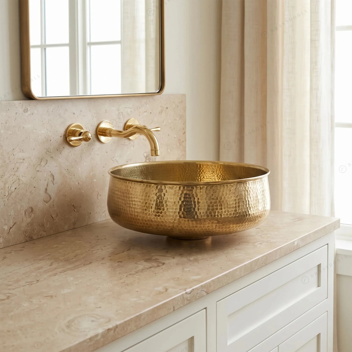 Custom Made Aged Brass Bathroom Vessel Sink – Solid Brass Round Vanity Basin - BRASSDORIA