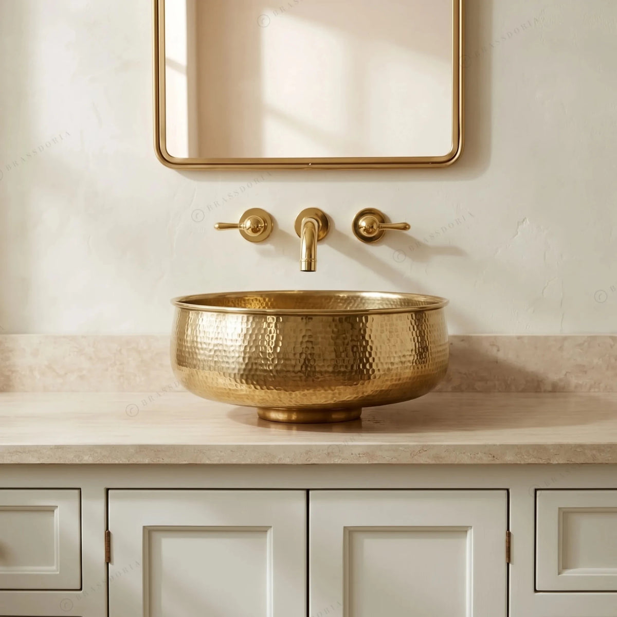 Custom Made Aged Brass Bathroom Vessel Sink – Solid Brass Round Vanity Basin - BRASSDORIA