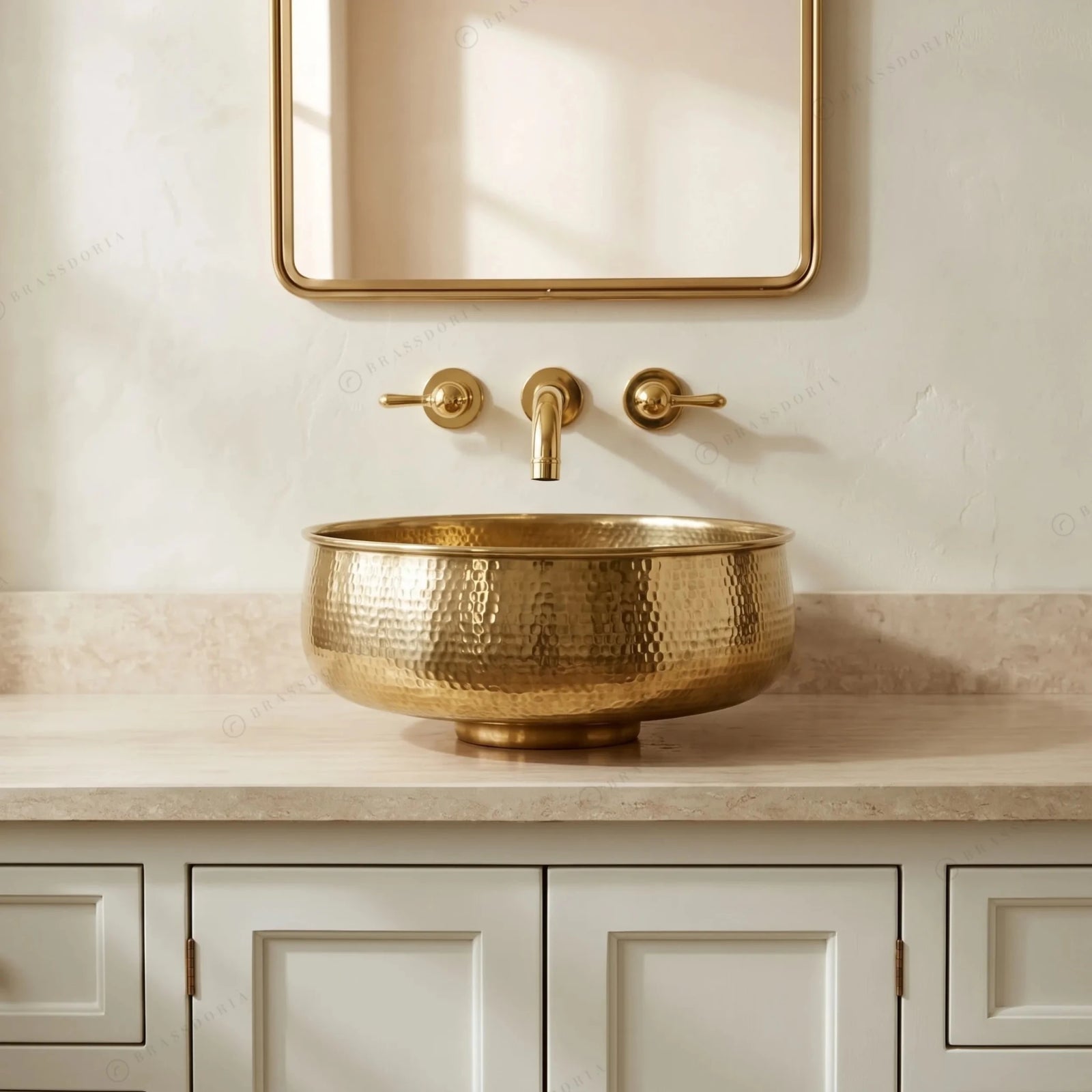 Custom Made Aged Brass Bathroom Vessel Sink – Solid Brass Round Vanity Basin - BRASSDORIA