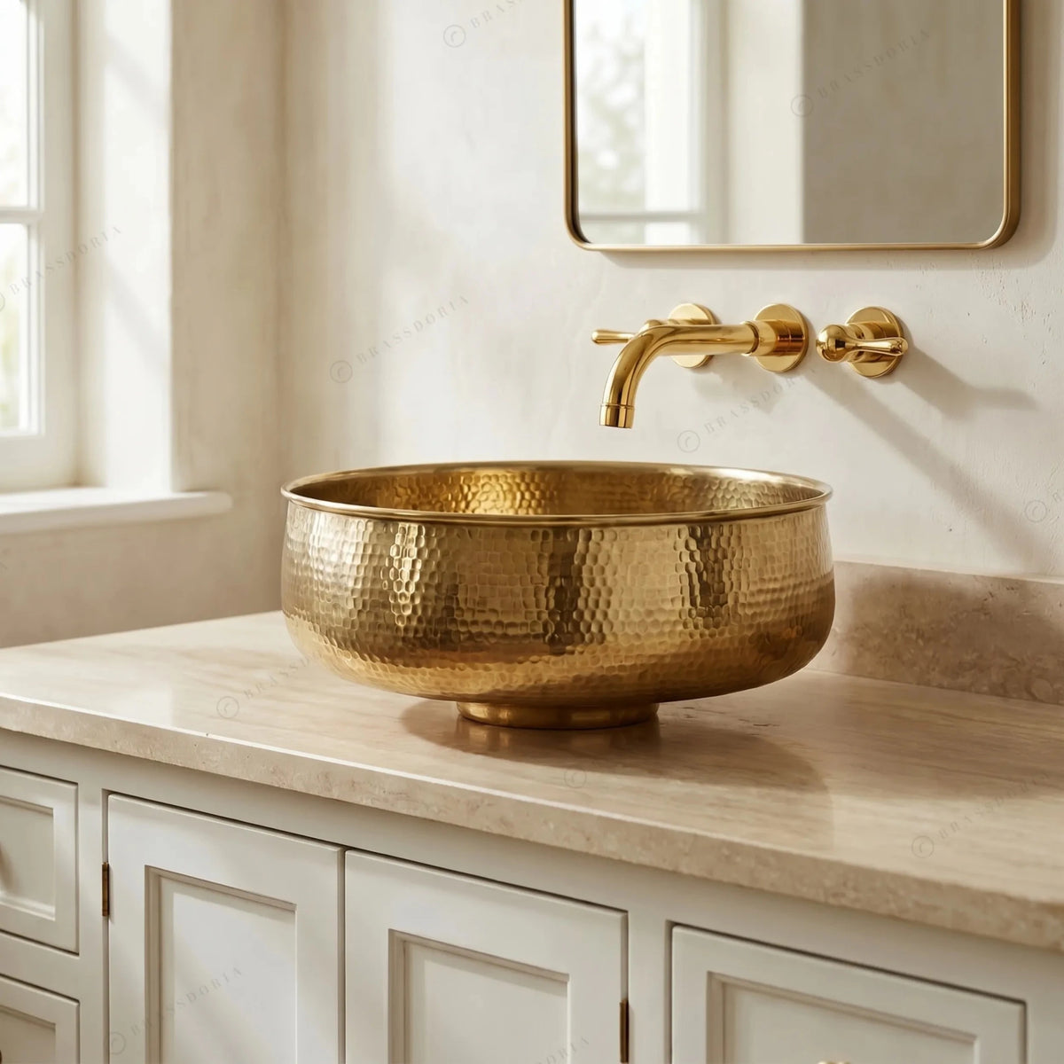 Custom Made Aged Brass Bathroom Vessel Sink – Solid Brass Round Vanity Basin - BRASSDORIA