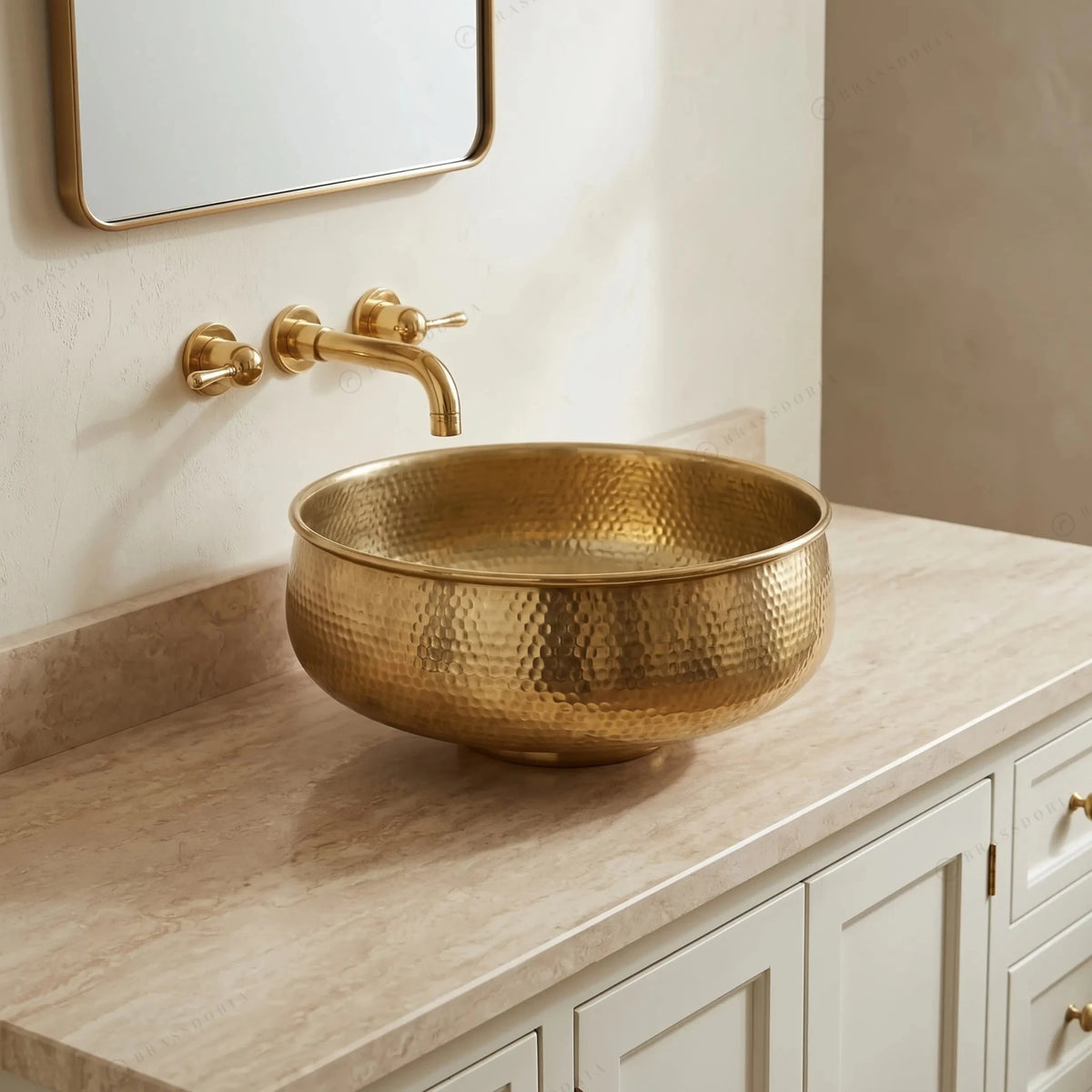 Custom Made Aged Brass Bathroom Vessel Sink – Solid Brass Round Vanity Basin - BRASSDORIA