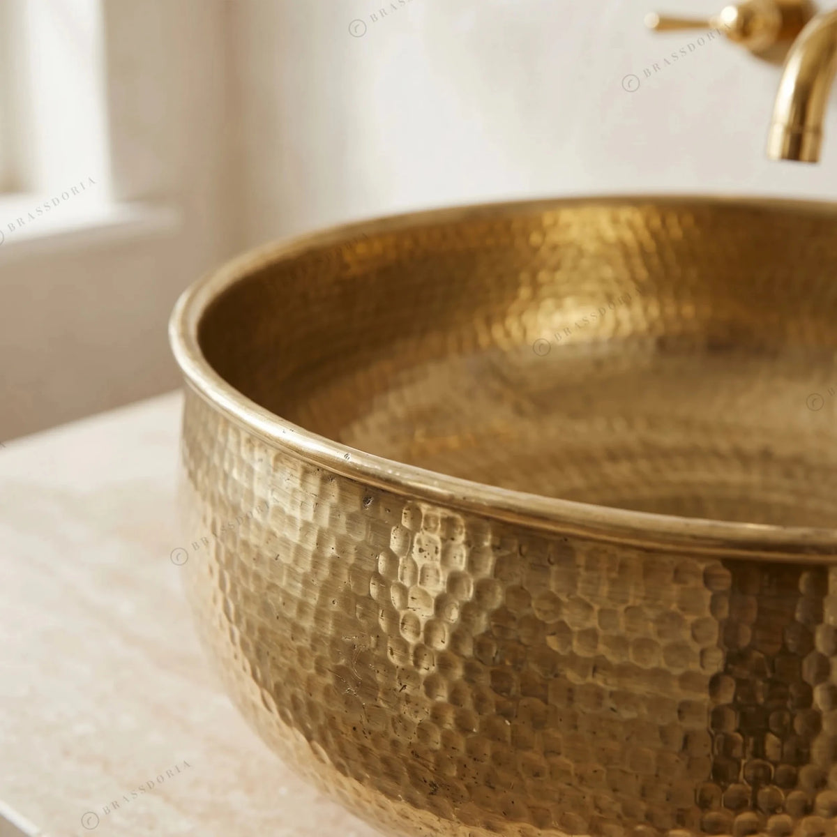 Custom Made Aged Brass Bathroom Vessel Sink – Solid Brass Round Vanity Basin - BRASSDORIA