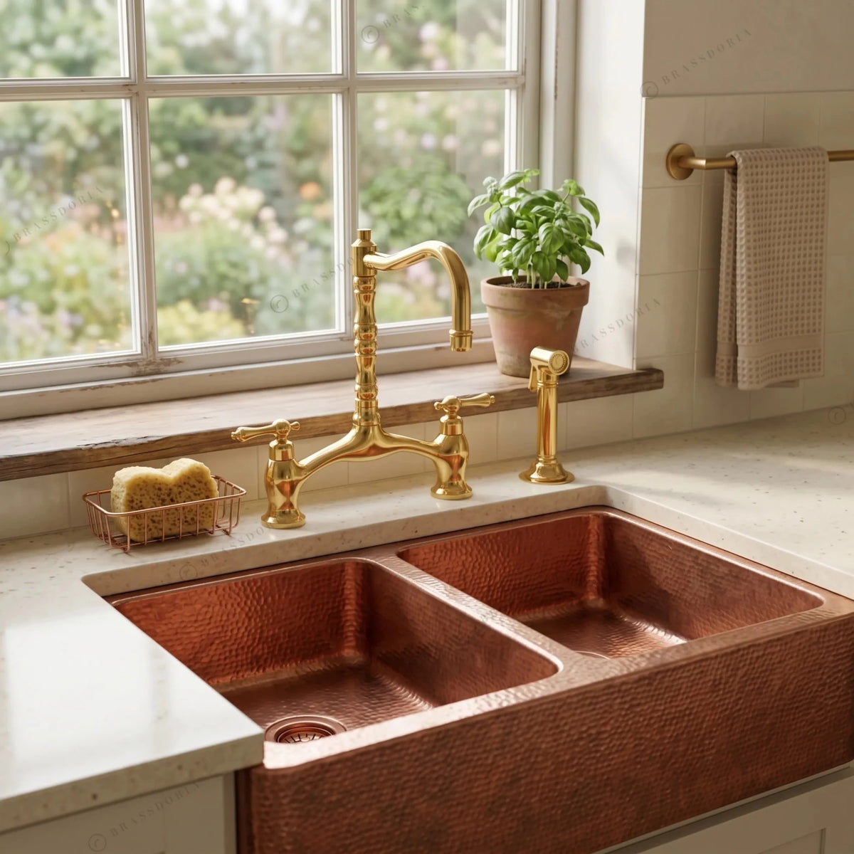 Double Bowl Copper Kitchen Sink Front Apron – Jett - BRASSDORIA