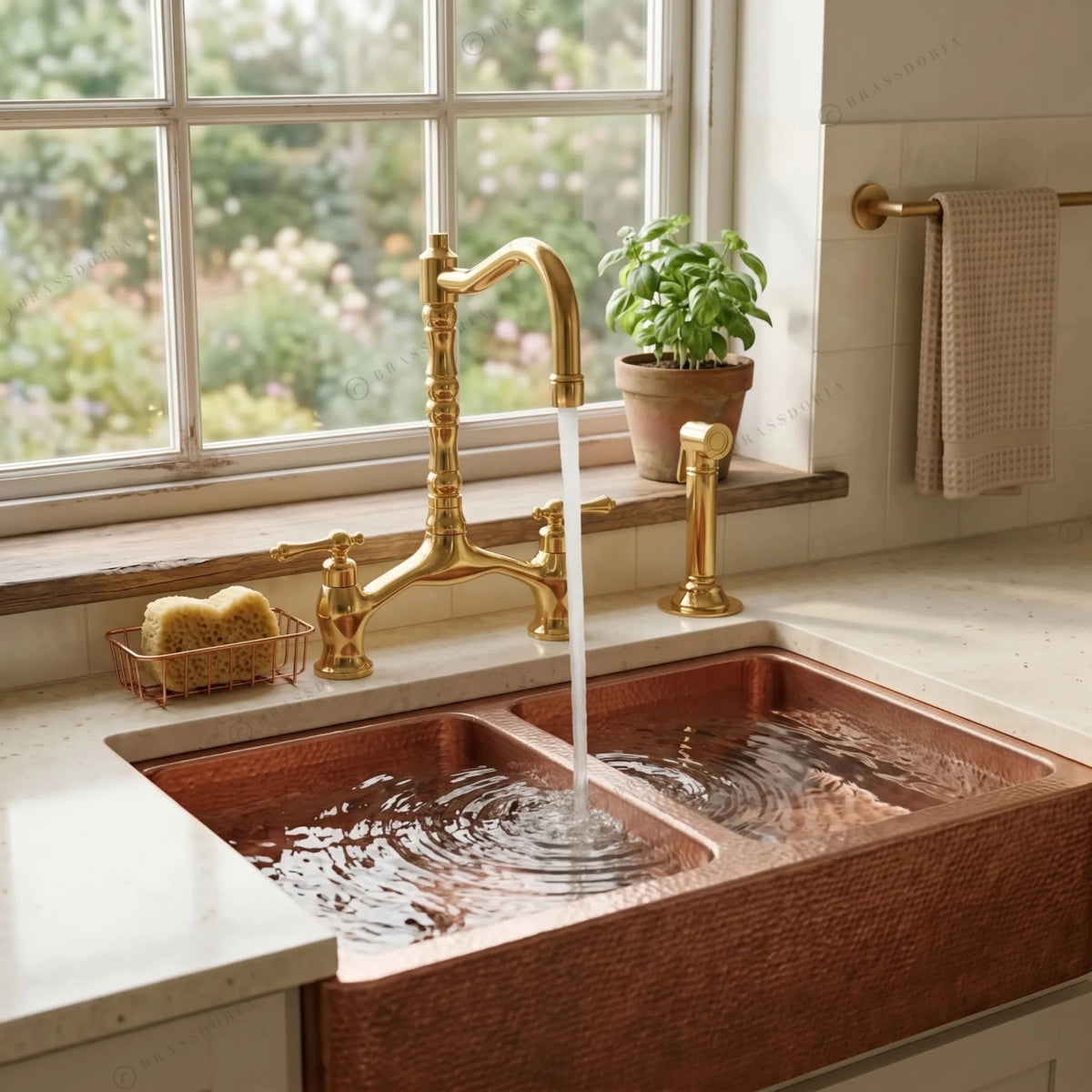 Double Bowl Copper Kitchen Sink Front Apron – Jett - BRASSDORIA