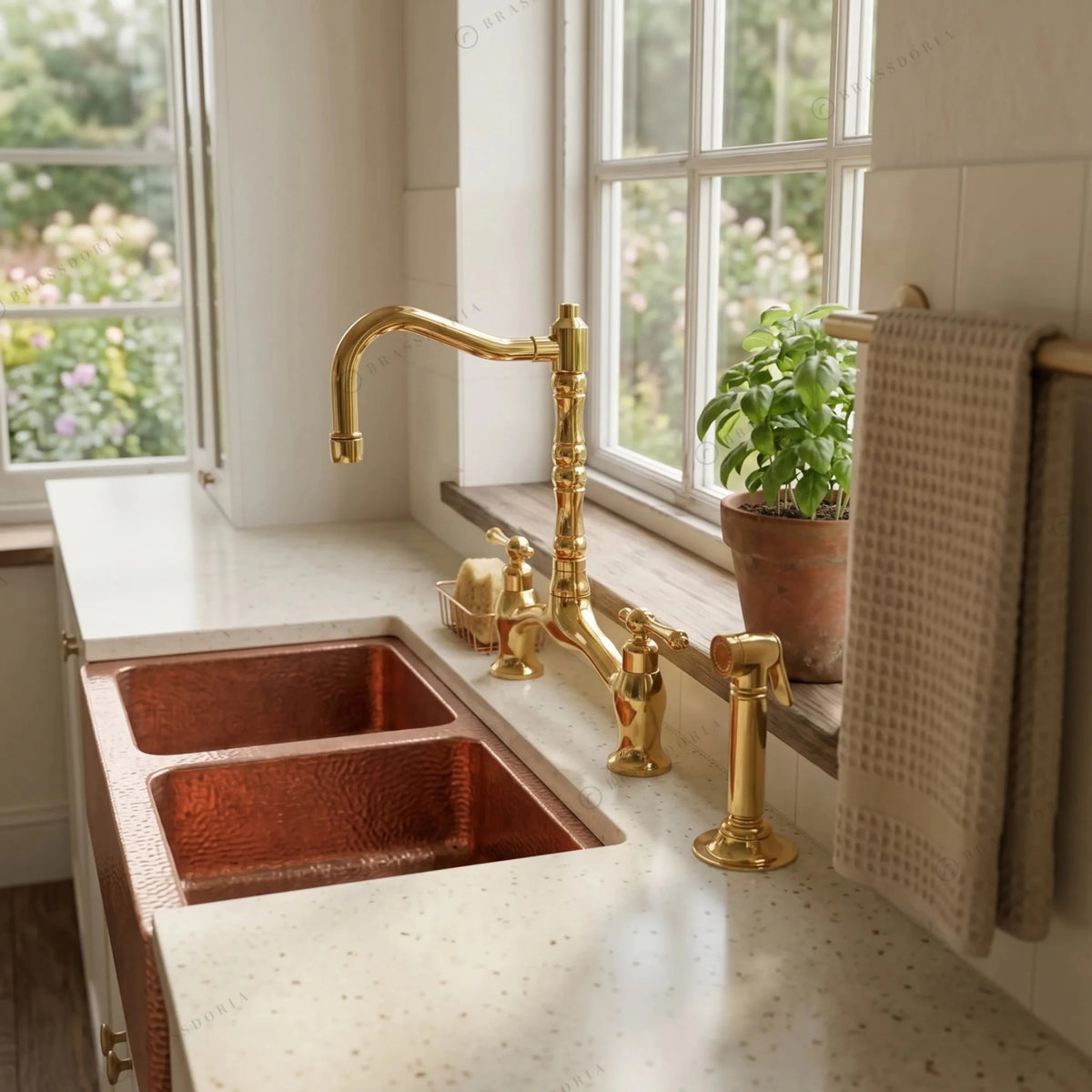 Double Bowl Copper Kitchen Sink Front Apron – Jett - BRASSDORIA