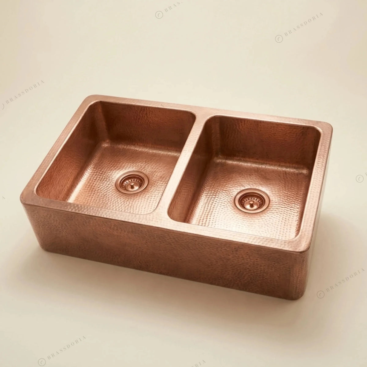 Double Bowl Copper Kitchen Sink Front Apron – Jett - BRASSDORIA