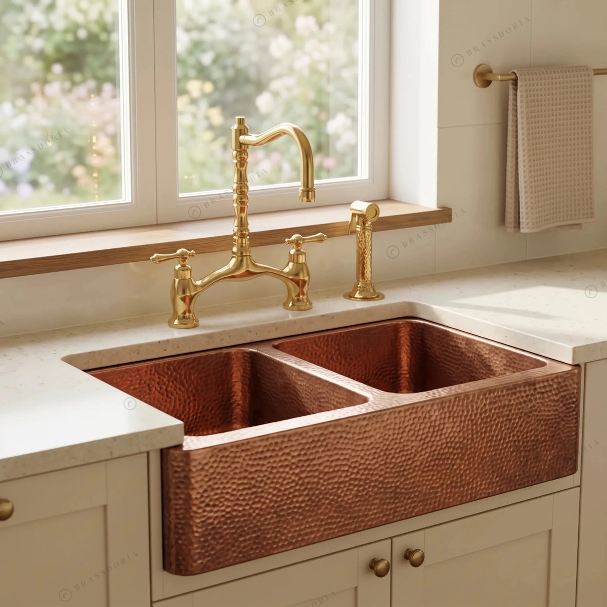Double Bowl Copper Kitchen Sink Front Apron – Jett - BRASSDORIA
