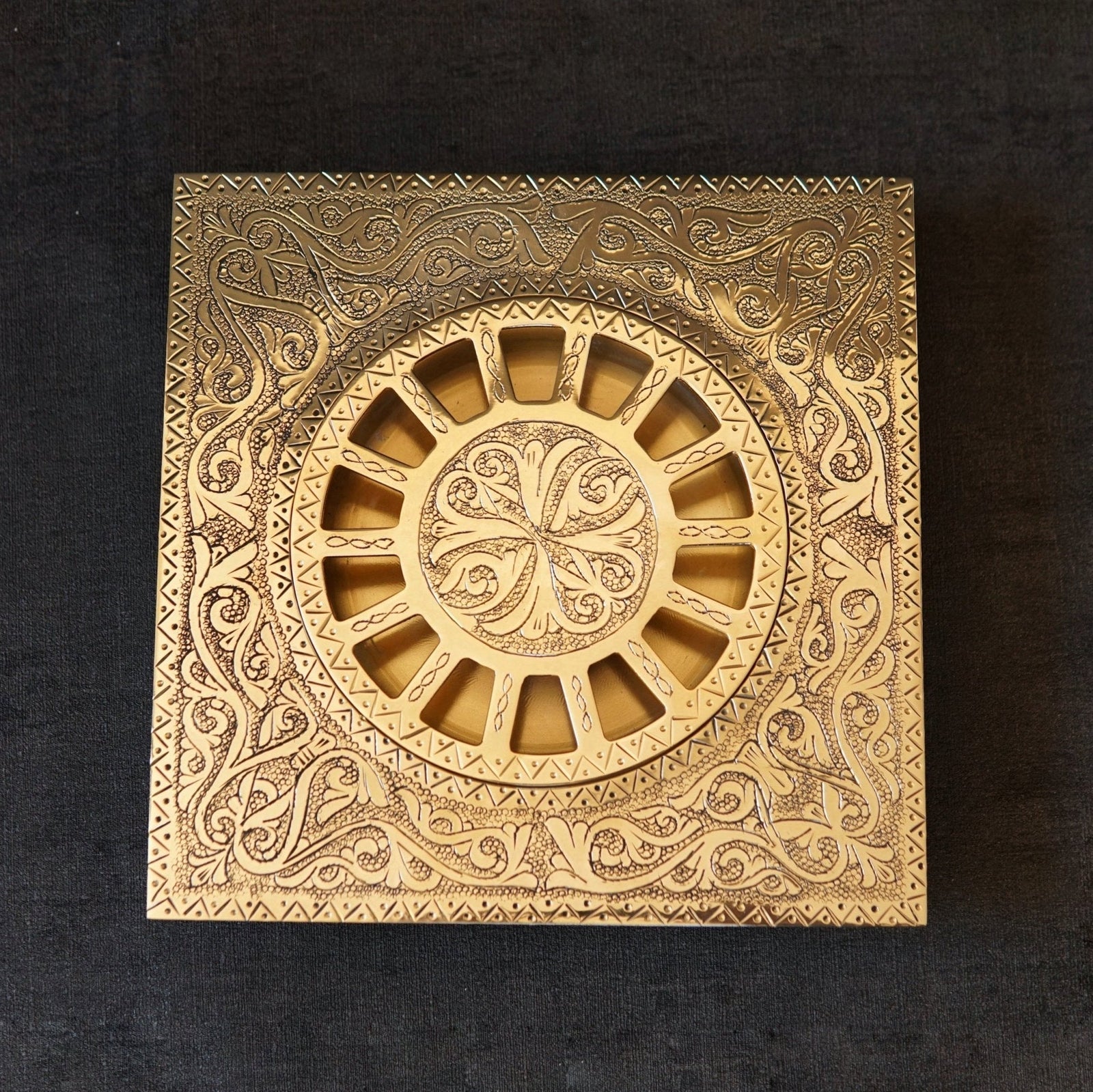 Engraved Brass Square Bathroom Floor Drain - BRASSDORIA