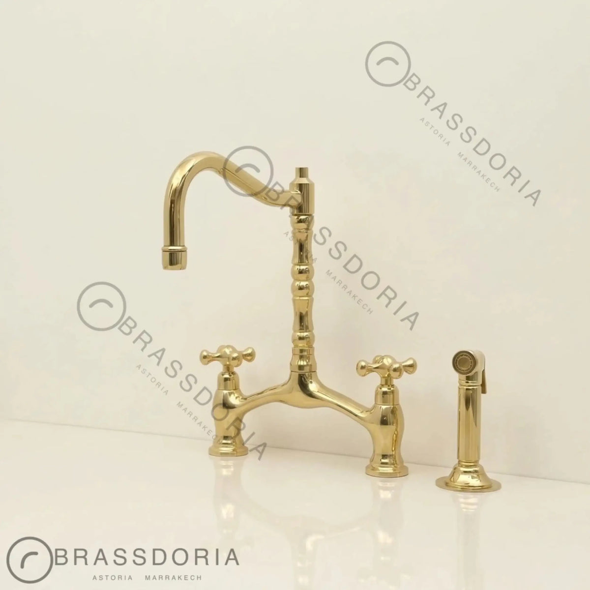 Grand Victorian Brass Bridge Faucet Set – Ornate Cross Handle Kitchen Fixture - BRASSDORIA