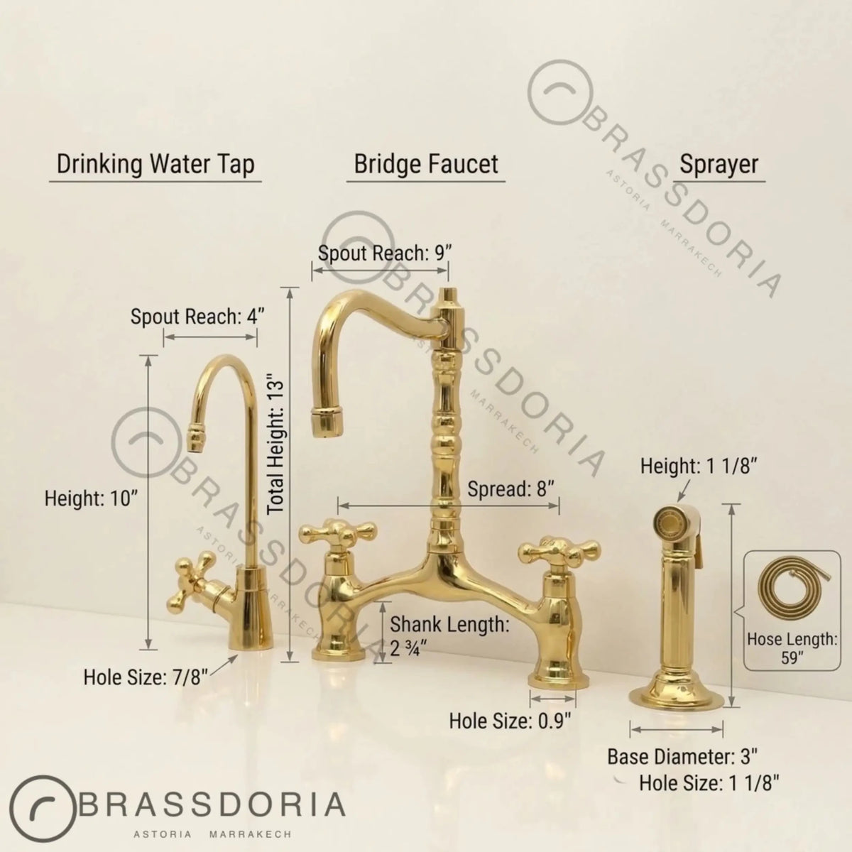 Grand Victorian Brass Bridge Faucet Set – Ornate Cross Handle Kitchen Fixture - BRASSDORIA