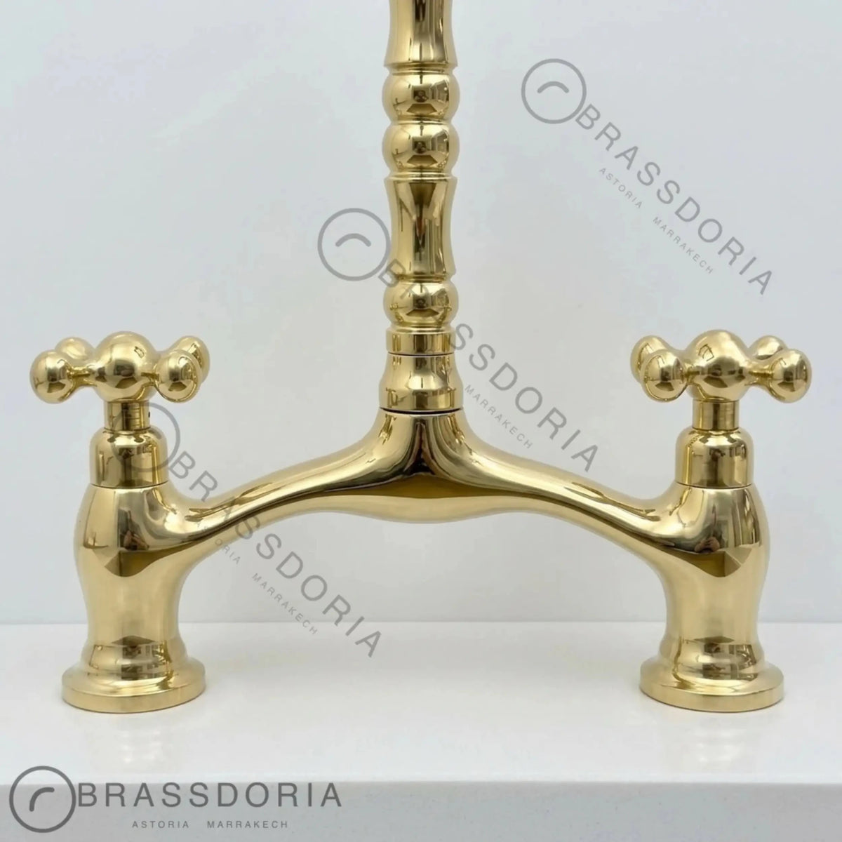 Grand Victorian Brass Bridge Faucet Set – Ornate Cross Handle Kitchen Fixture - BRASSDORIA