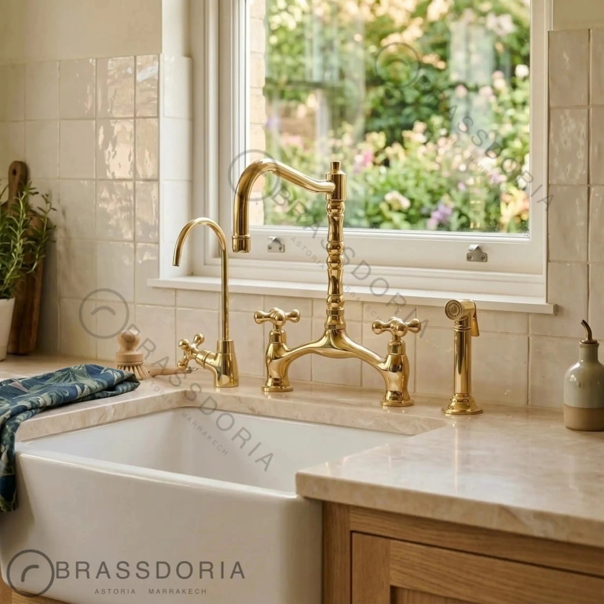 Grand Victorian Brass Bridge Faucet Set – Ornate Cross Handle Kitchen Fixture - BRASSDORIA