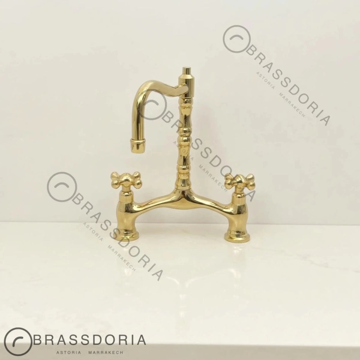 Grand Victorian Brass Bridge Faucet Set – Ornate Cross Handle Kitchen Fixture - BRASSDORIA