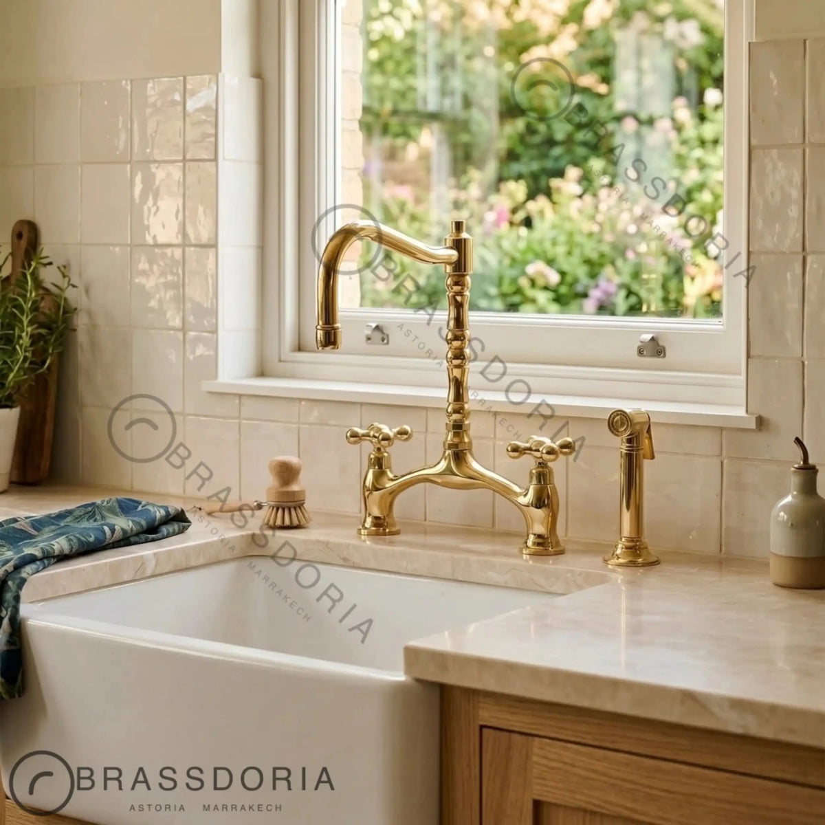 Grand Victorian Brass Bridge Faucet Set – Ornate Cross Handle Kitchen Fixture - BRASSDORIA