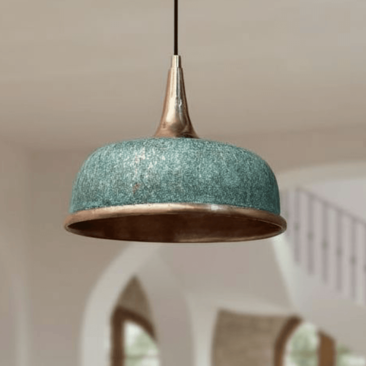 Green Patina Copper Dome Pendant – Oxidized Ceiling Light for Farmhouse - BRASSDORIA
